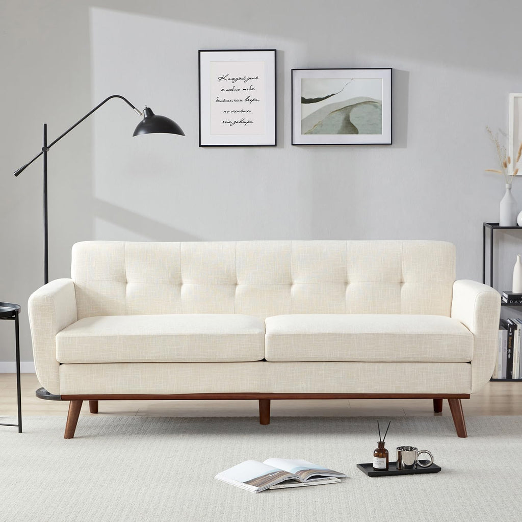 Kingfun 2 Piece Loveseat and Sofa Sets, Mid Century Modern Love Seat Couches for Living Room, Button Tufted Upholstered Furniture, Small Couch for Bedroom, Office, Beige