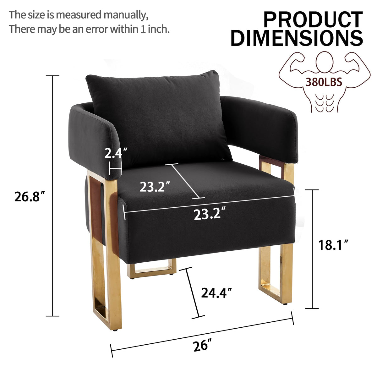 YISHENG Modern Barrel Accent Chairs Set of 2, Living Room Side Chairs with Golden Metal Legs Soft Upholstered Reading Armchairs no Wheels for Vanity/Reception Room//Bedroom/Lounge/Office,Black Teddy