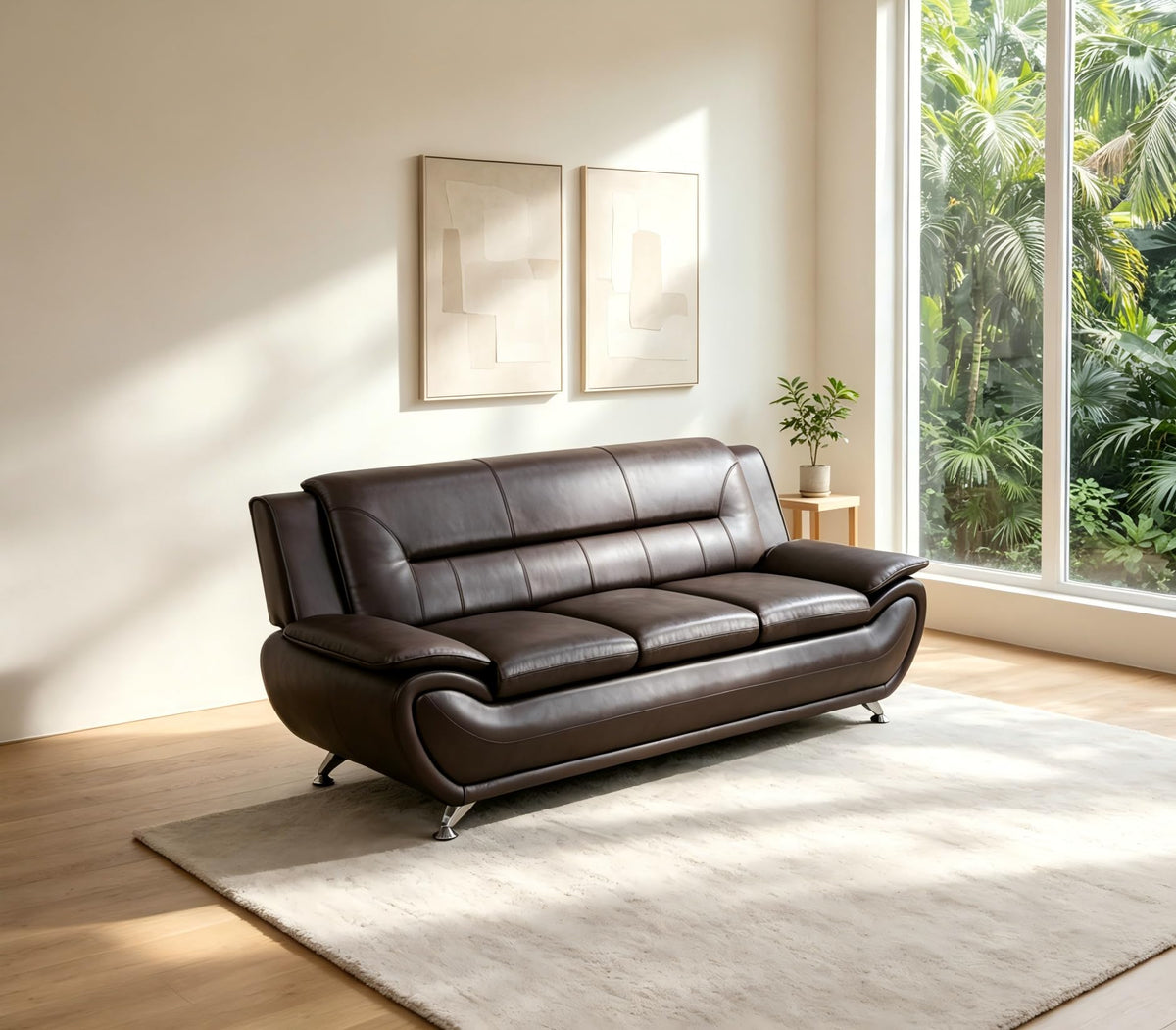 Creamy White Living Room Furniture Set, 2-Piece Modern Faux Leather Couches for Home, Living Room Sofa Sets, 3-Seater Sofa and Loveseat with Metal Feet, Couch Set for Bedroom, Hotel, Office