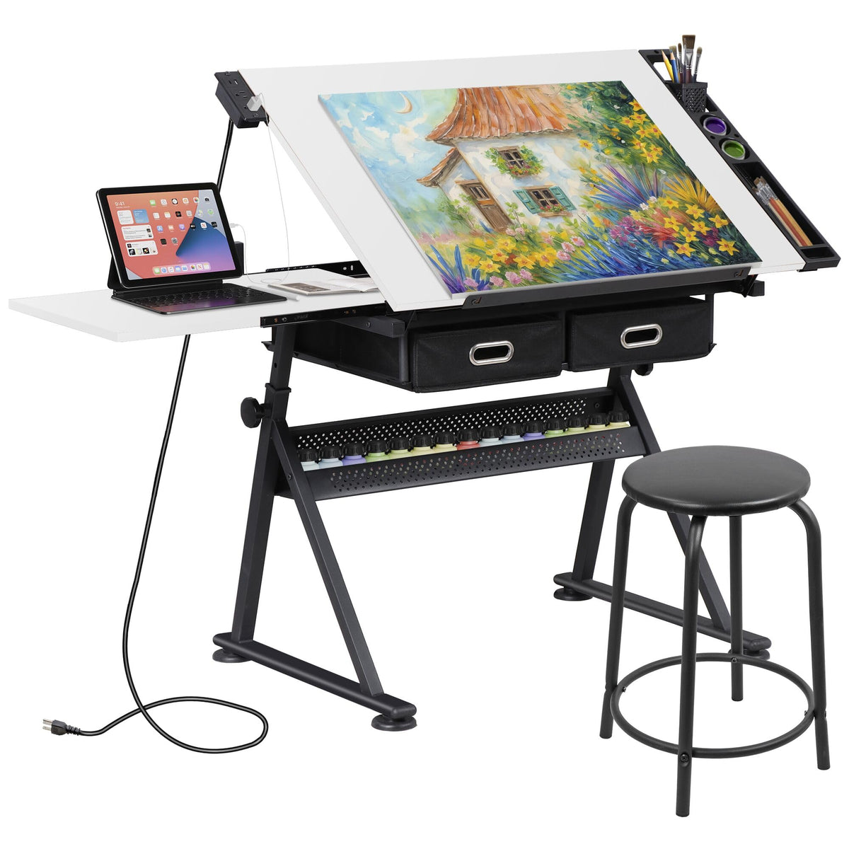 ZENY Adjustable Drafting Table with Stool Tilting Drawing Desk Artist Table