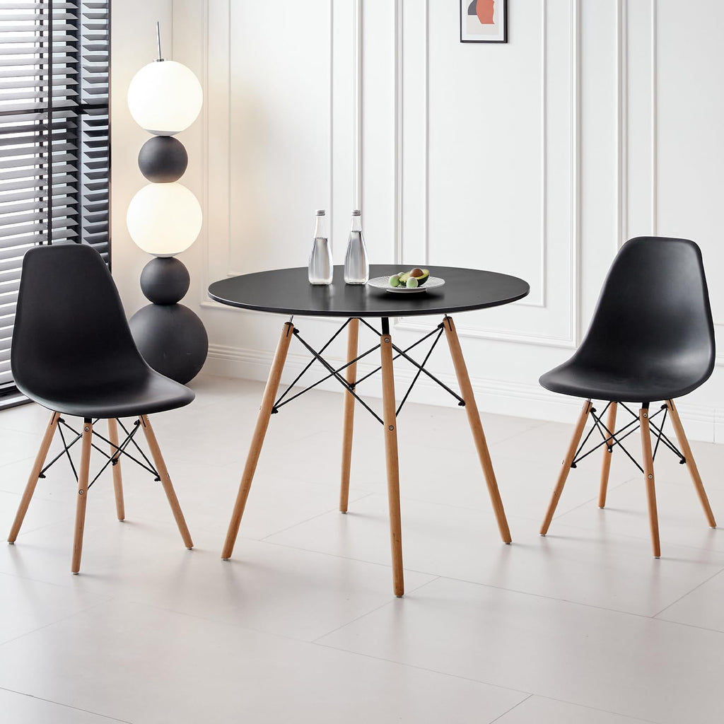 5-Piece Round Dining Set, 35.5" Black Table & Light Gray Chair