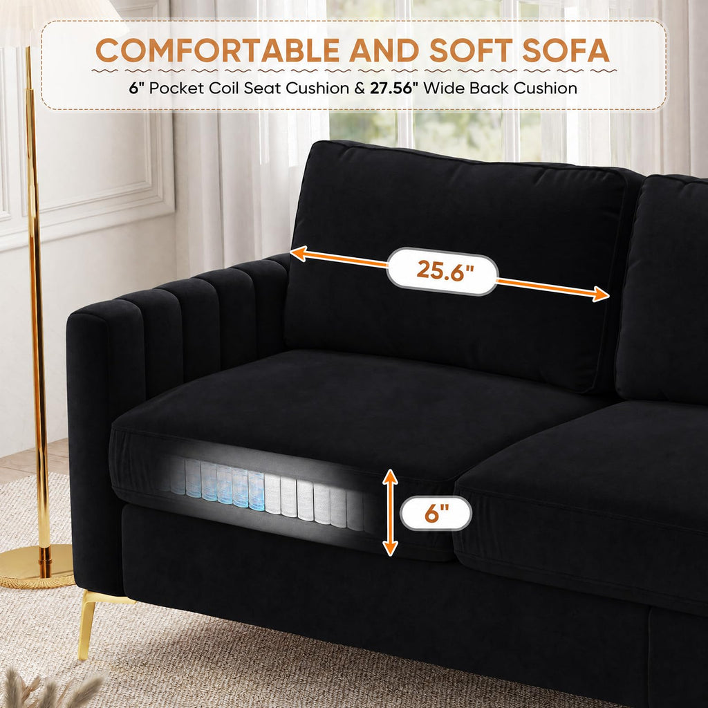 2 Piece Sofa and Loveseat Set, Comfy Tufted Velvet Couch and Loveseat Sets Furniture with Gold Leg, Mid Century Modern Couch Soft Upholstered Sofa Set of 2 for Living Room Bedroom Office (Navy Blue)