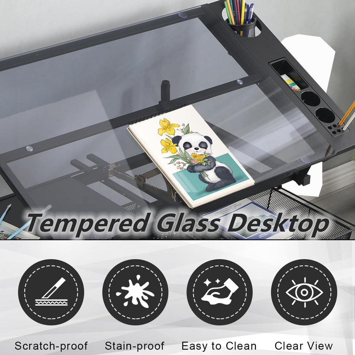 Drafting Table, Height Adjustable Art Tabe with Stool, Black