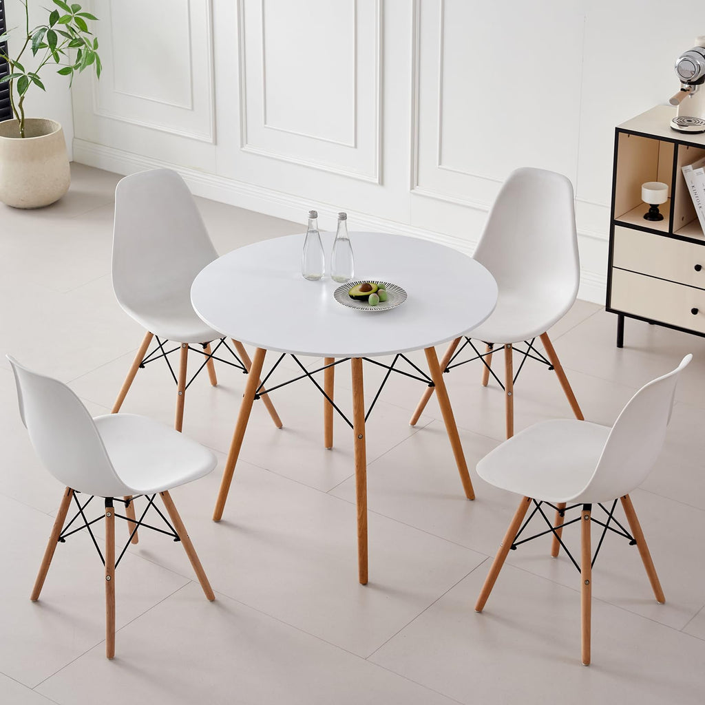 5-Piece Round Dining Set, 35.5" Black Table & Light Gray Chair