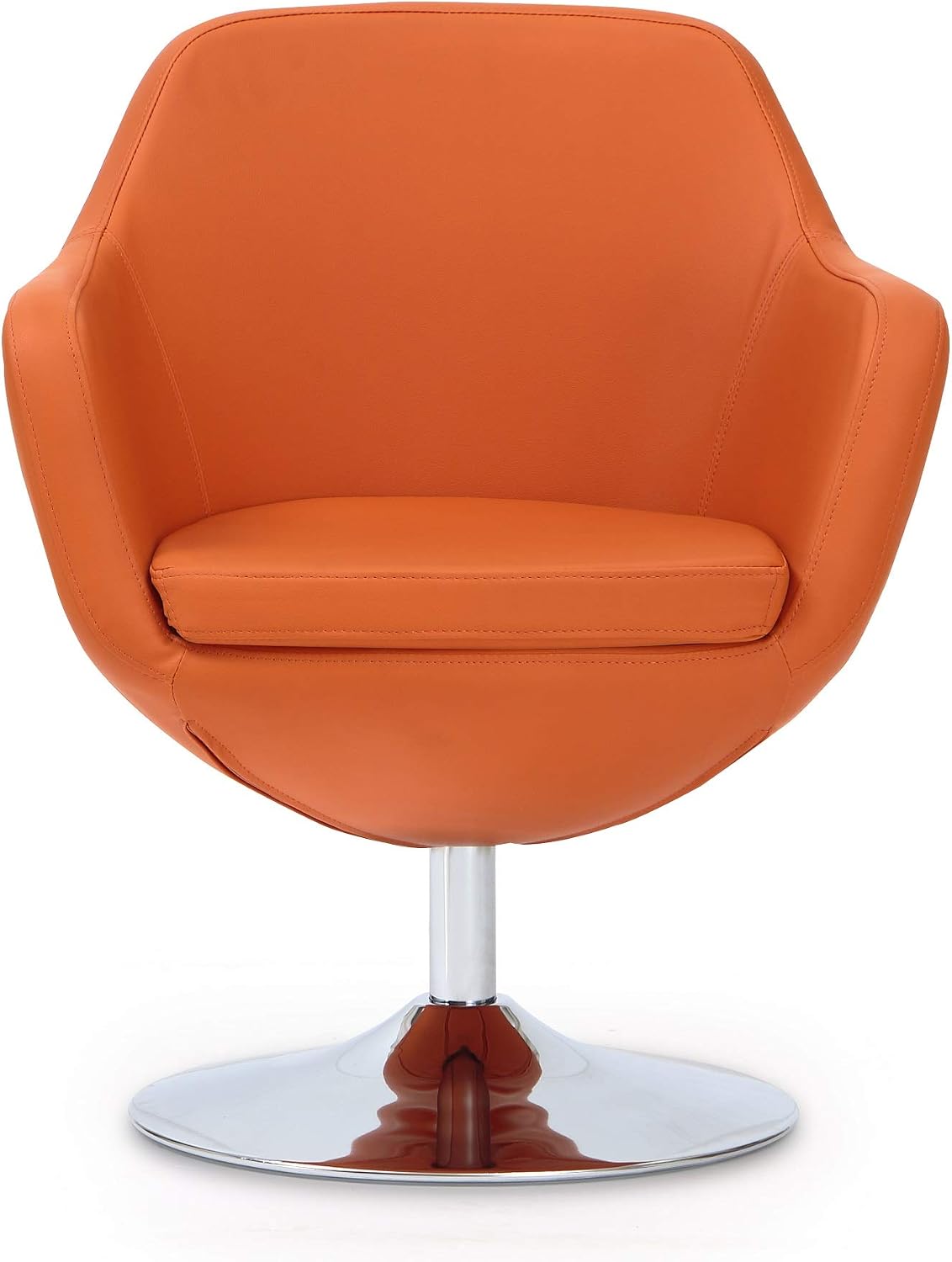 Manhattan Comfort Caisson Swivel Accent Chair Set of 2 with 360Â° Turn, Hand Upholstered Faux Leather & Polished Chrome, Removable Cushion, Modern Design for Office & Living Room, Orange Faux