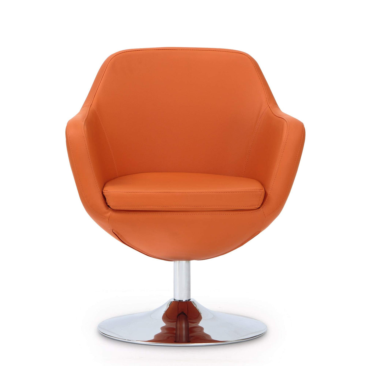 Manhattan Comfort Caisson Swivel Accent Chair Set of 2 with 360Â° Turn, Hand Upholstered Faux Leather & Polished Chrome, Removable Cushion, Modern Design for Office & Living Room, Orange Faux