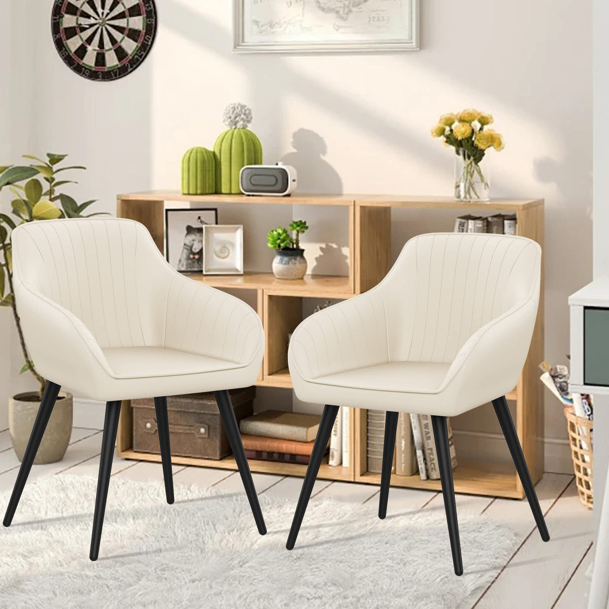 annjoe Faux Leather Accent Arm Chairs for Living Room Leisures/ Upholstered Chair with Metal Legs Set of 2 for Home Kitchen Office Bistro Cafe, Brown