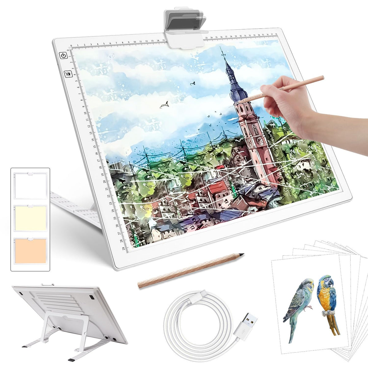 Zocelight A1(35.4''x 23.6'') Large Rechargeable Light Pad for Diamond Painting,6 Levels & Stepless Dimming Light Box for Tracing,3-Color Modes Light Board,Built-in 6000mAh Battery Light Table for Art