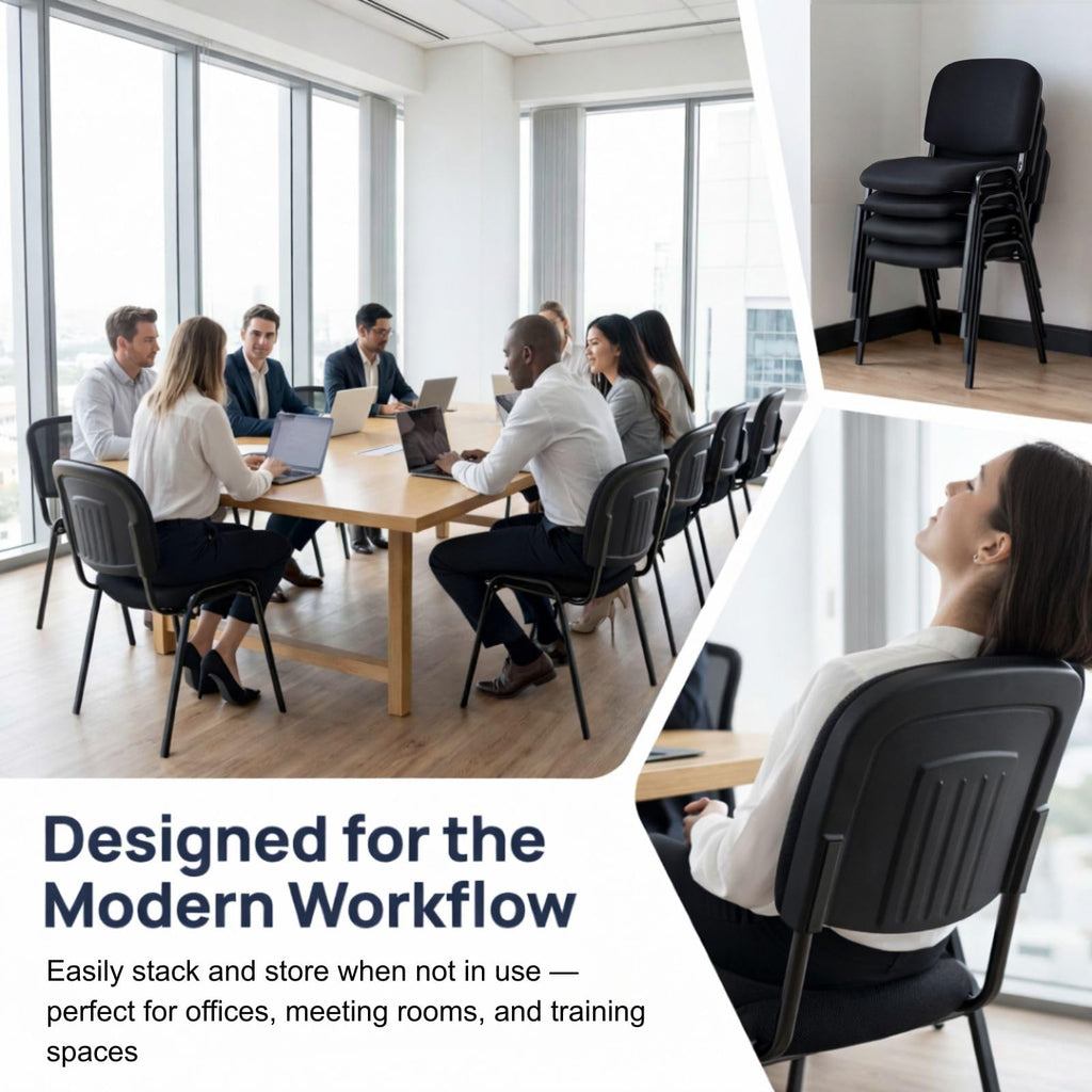 Stackable Office Guest Chairs, Reception Waiting Room Chairs with Padded Seat & Back, Armless No Wheels Conference Chairs for Training, Meeting, Lobby, Set of 5, Black Mesh Fabric