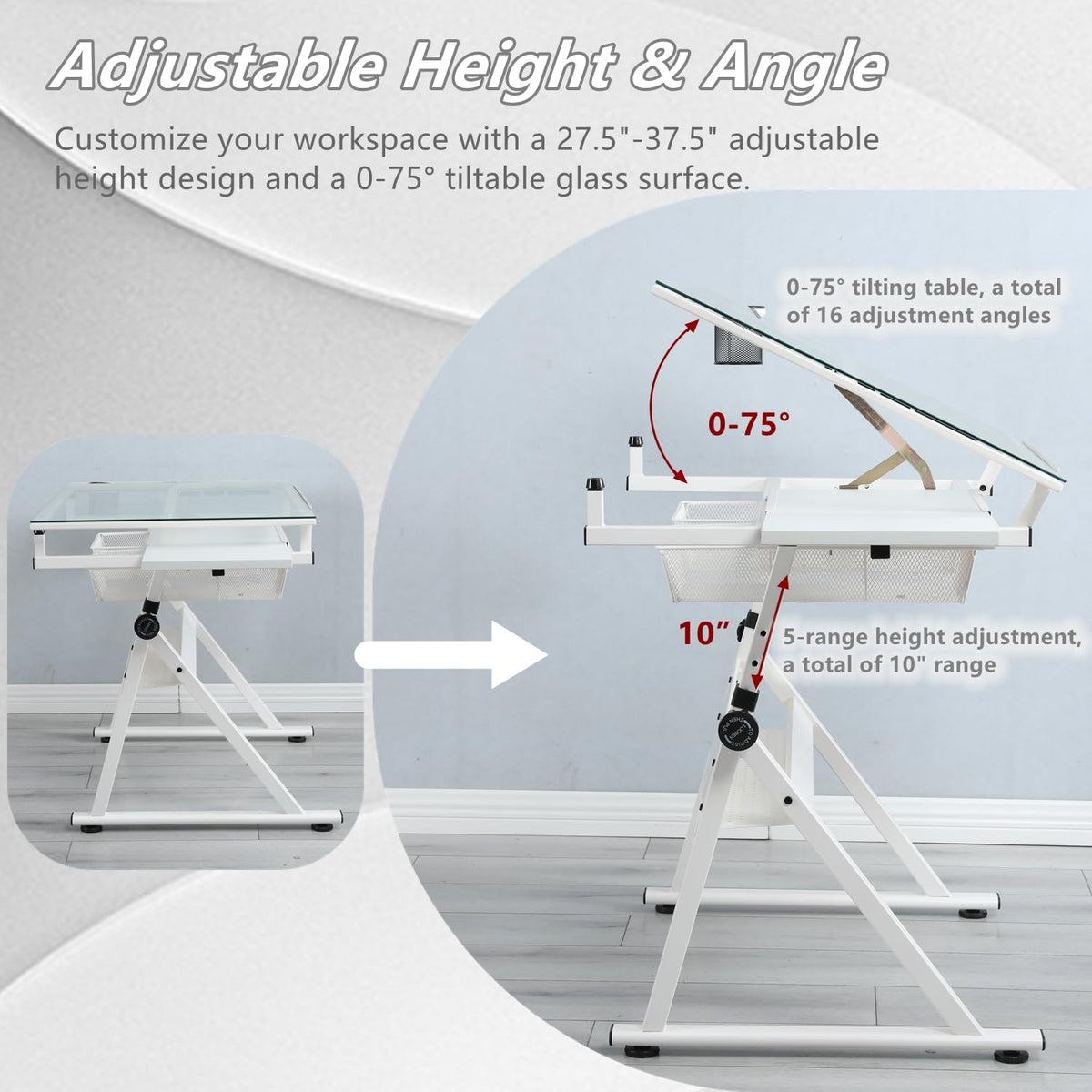 Drafting Table, Height Adjustable Art Tabe with Stool, Black