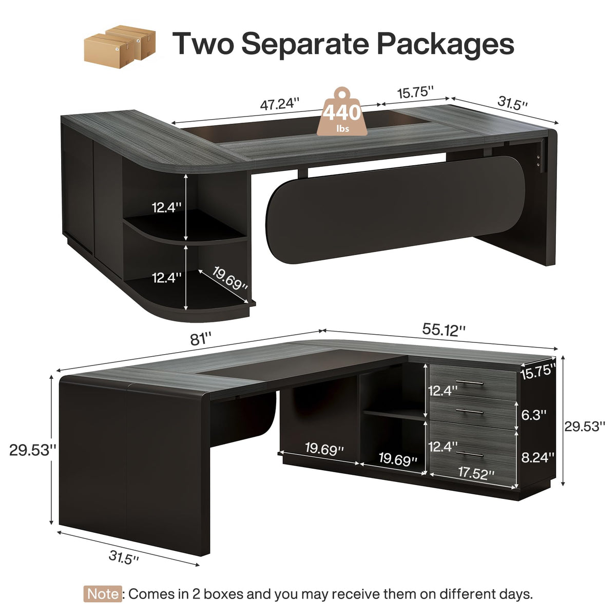 Tribesigns 81-Inch L-Shaped Office Desk, Large Commercial Office Desk with Drawers and File Cabinet, Modern Professional Business Furniture Workstations with Storage Shelves, Brown & Black