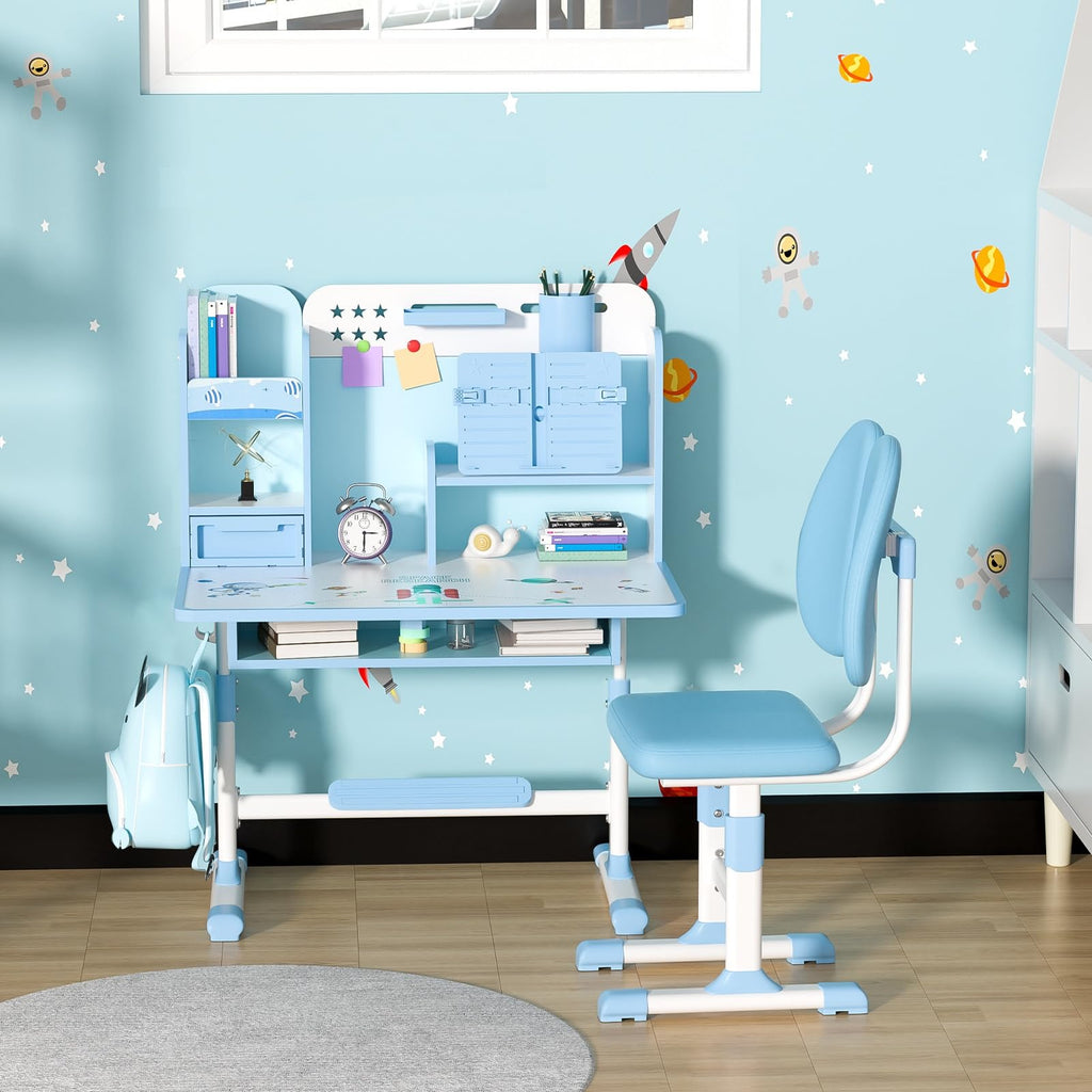 Kids Study Desk and Chair Set for 3-18 Years, Adjustable Height