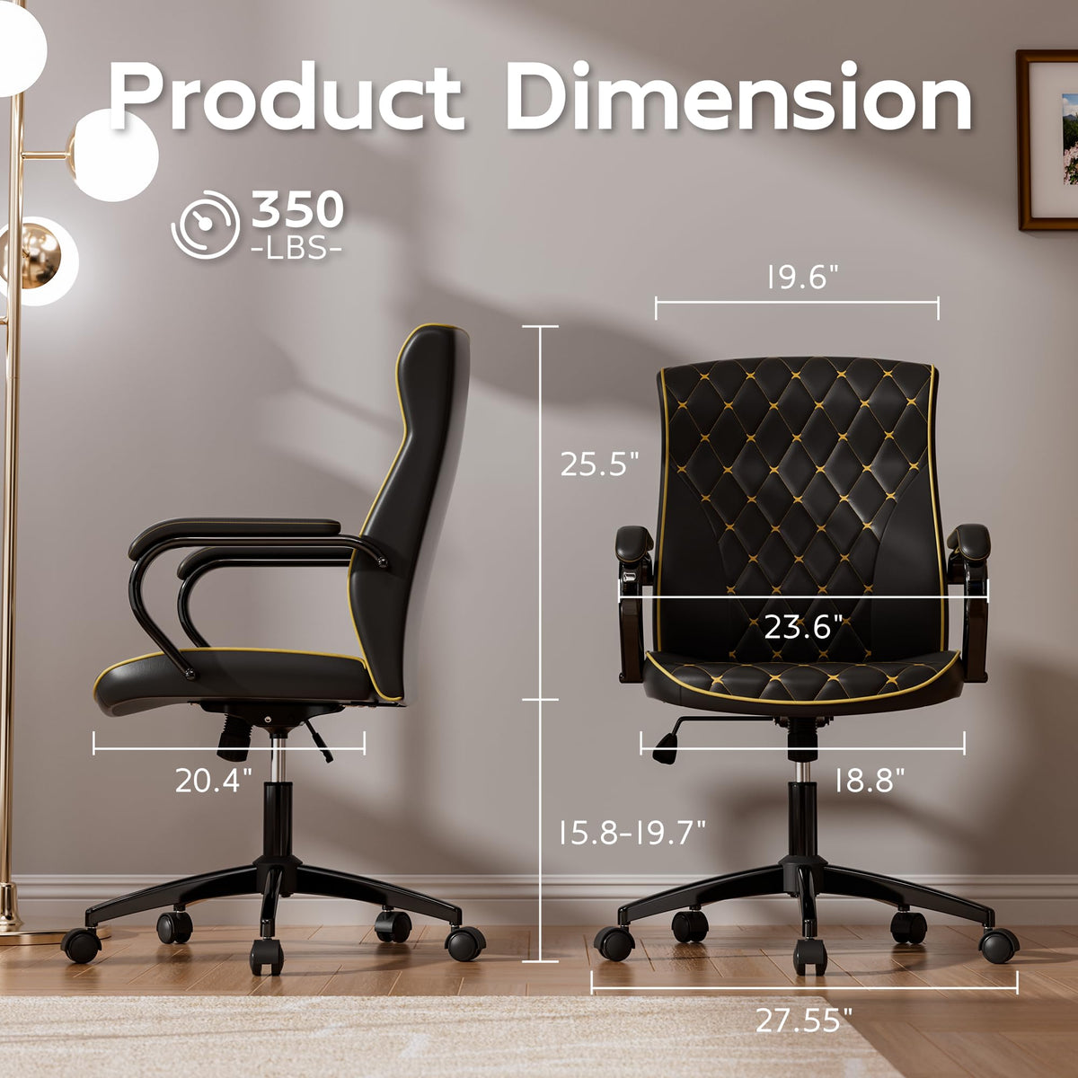 HomeZeer White and Gold Office Chair, Luxury Leather Executive Desk Chair