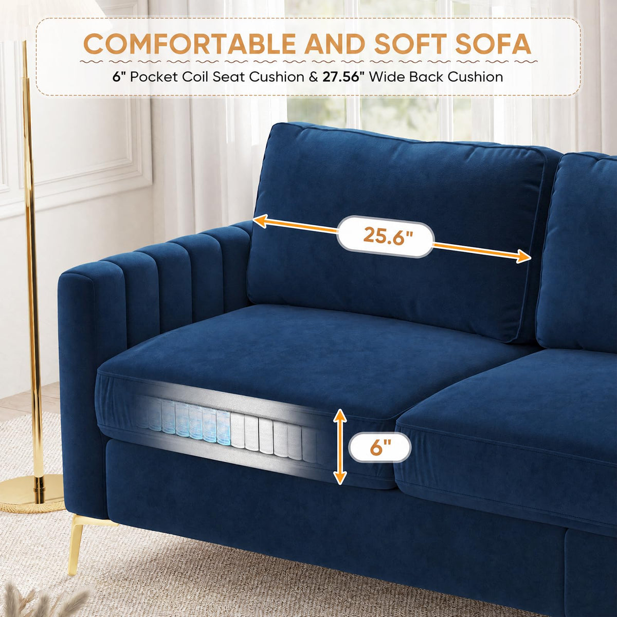 2 Piece Sofa and Loveseat Set, Comfy Tufted Velvet Couch and Loveseat Sets Furniture with Gold Leg, Mid Century Modern Couch Soft Upholstered Sofa Set of 2 for Living Room Bedroom Office (Navy Blue)