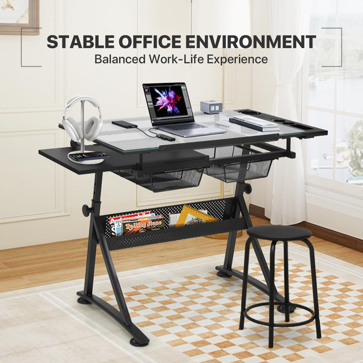 Athena Collection Professhional Drafting Table for Adults Teens, Light Grey
