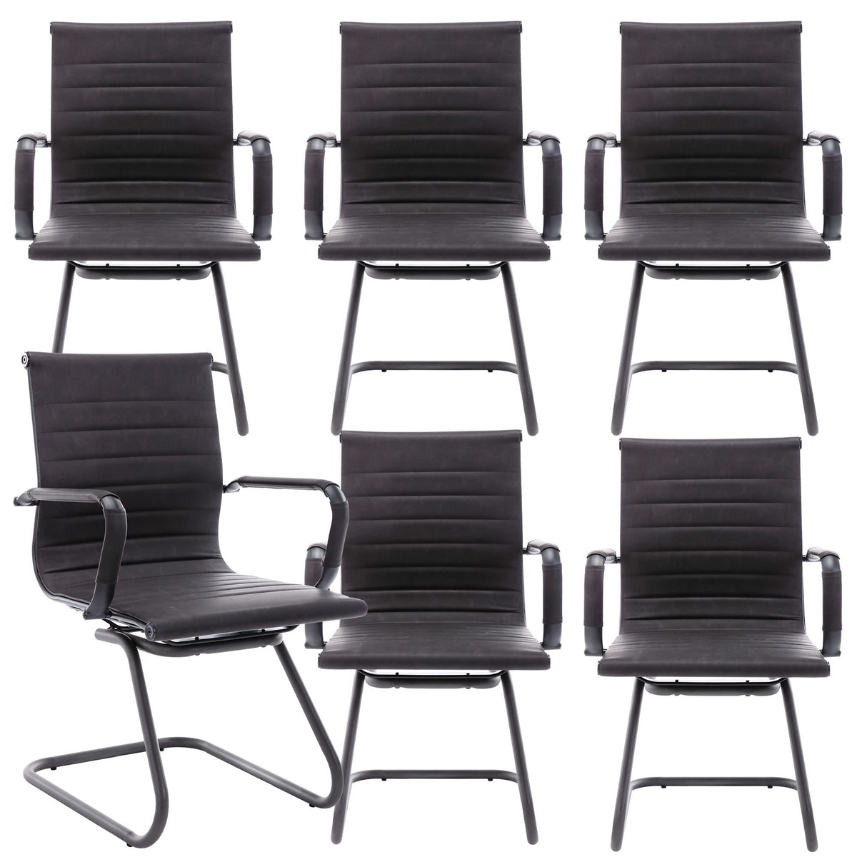 Reception Chairs Leather Conference Guest Chair Heavy Duty Back Support Office Chair, Set of 2 (Navy)