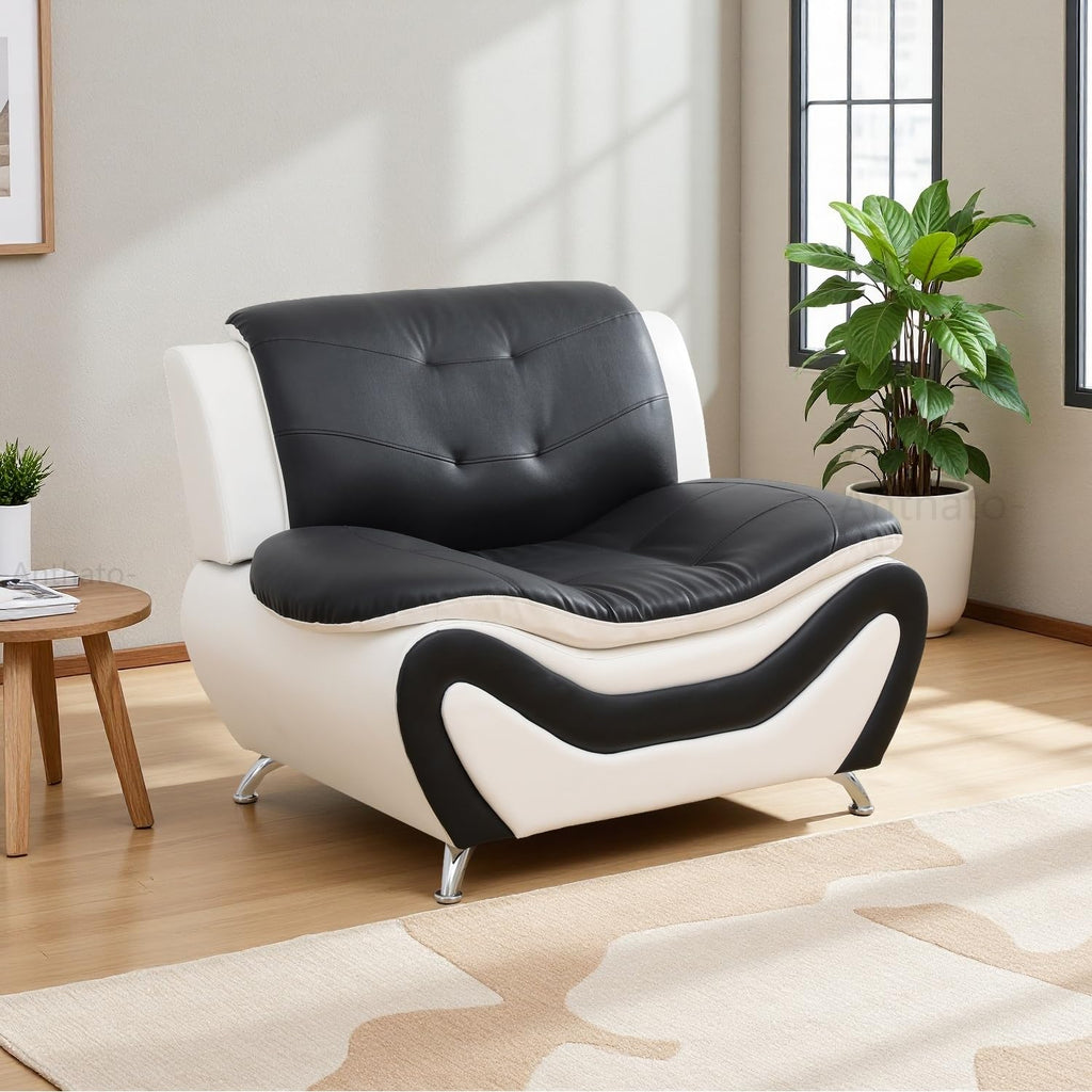 Leather Sectional Sofa Couches, Living Room Sofa and Loveseat Set, Faux Leather Couch and Loveseat Set for Office/Bedroom/Apartment, Cream