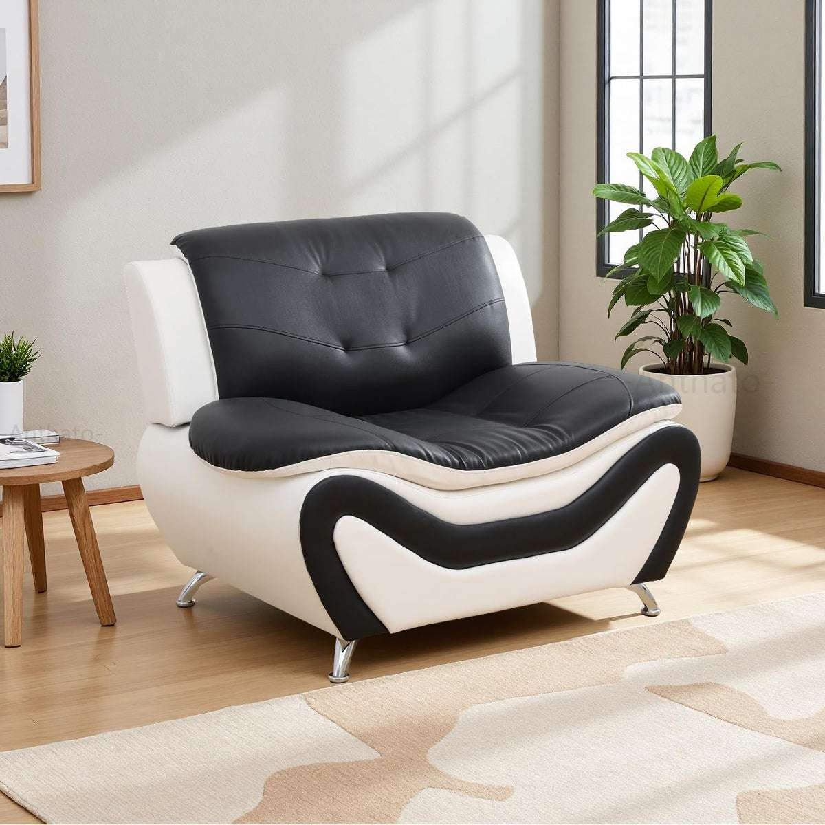 Leather Sectional Sofa Couches, Living Room Sofa and Loveseat Set, Faux Leather Couch and Loveseat Set for Office/Bedroom/Apartment, Cream