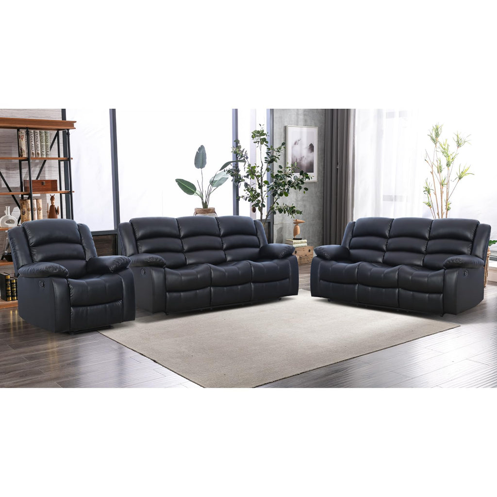 EBELLO Manual Faux Leather Reclining Couch Set for Living Room, Include 1 Recliner Chair, 1 Loveseat Sofa, Recliner Sofa Furniture Set for Home and Office, Black