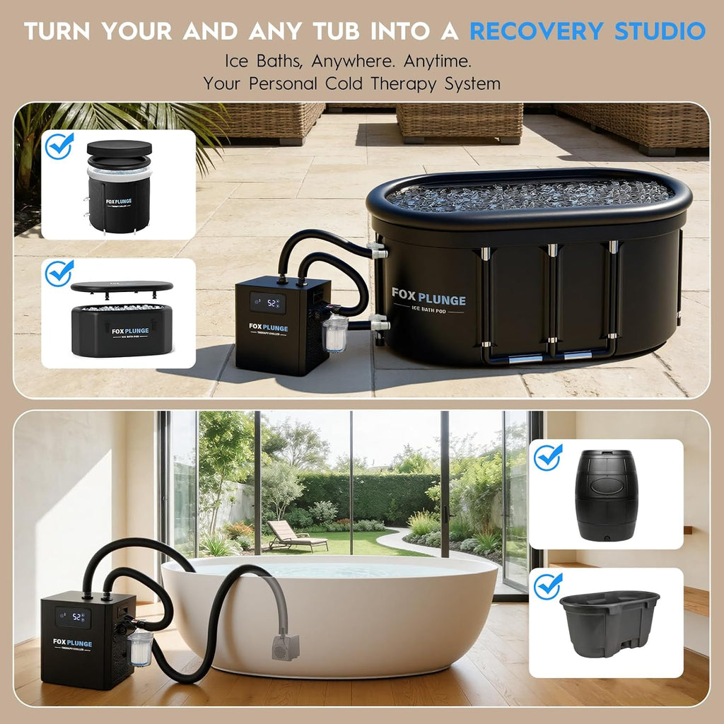 1/3 HP Cold Plunge Water Chiller with External Filter & Pump â Portable Ice Bath Cooling System for Home Muscle Recovery, LED Touchscreen & Insulated Hoses