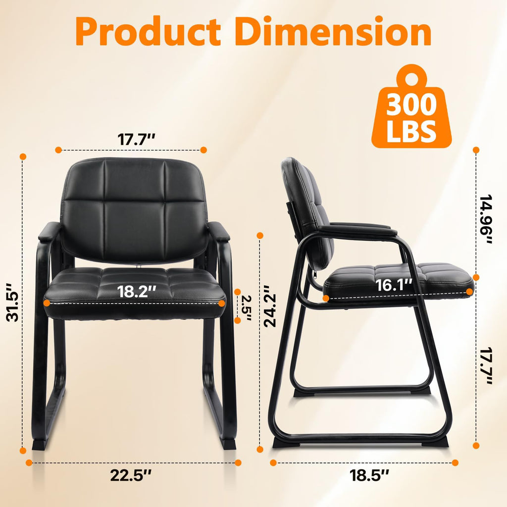 CLATINA Waiting Room Guest Chair with Bonded Leather Padded Arm Rest for Office Reception and Conference Desk Black with Sled Base Brown 1 Pack