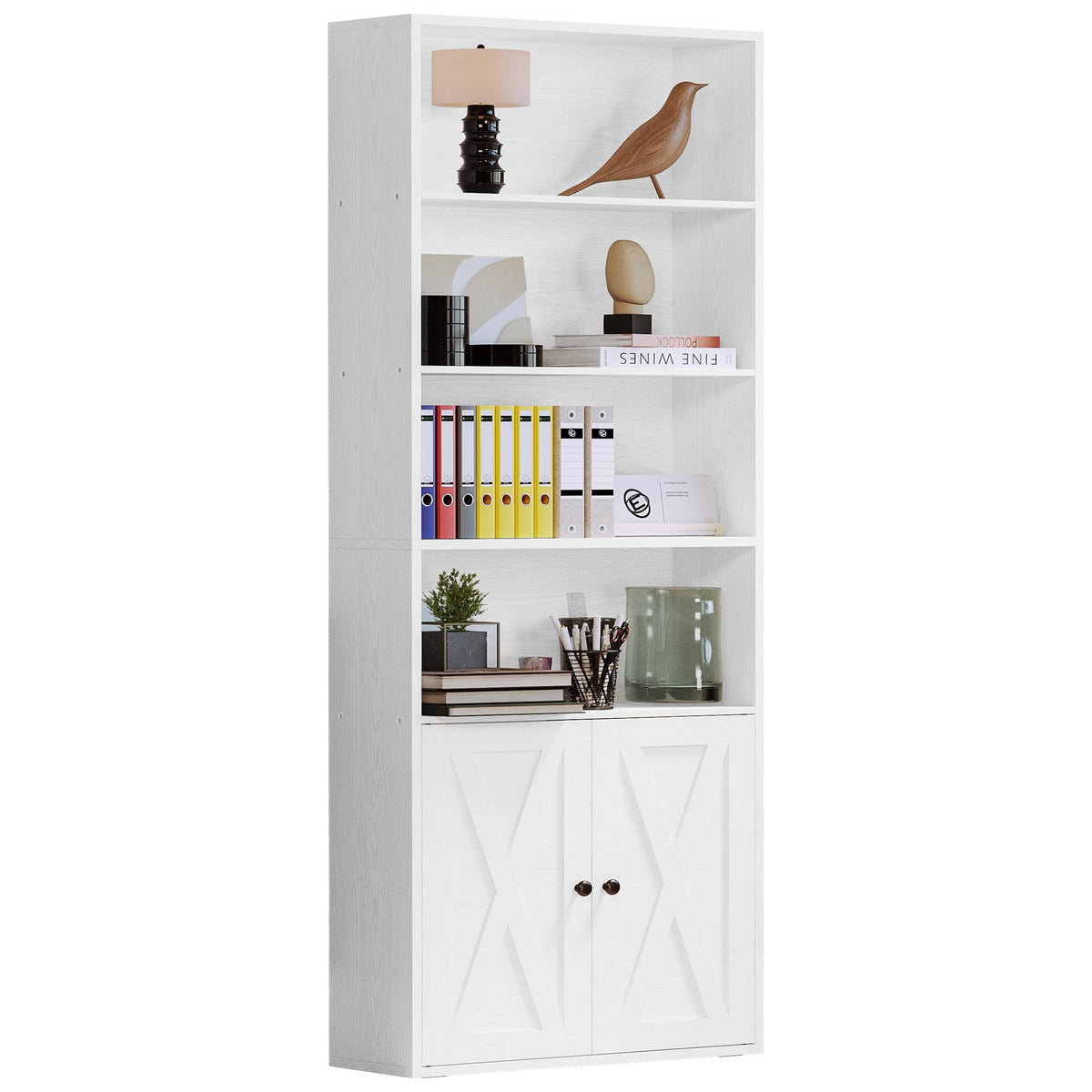 IRONCK Industrial Bookshelves and Bookcases with Doors Floor Standing 6 Shelf Display Storage Shelves 70 in Tall Bookcase for Home Office, Living Room