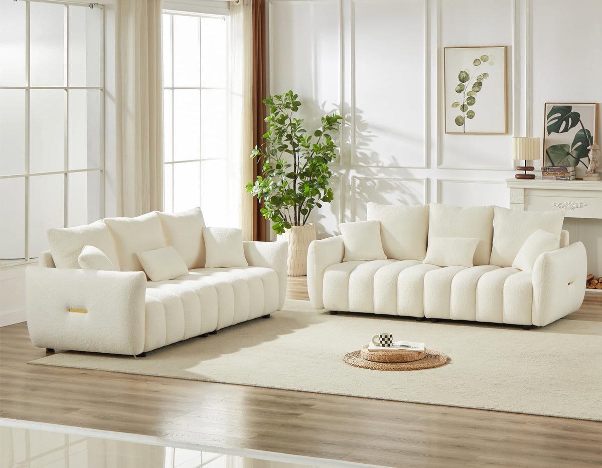 Antetek Teddy Fabric Sofa Set for Living Room, 2 Pieces Modern Deep Seat Oversized 3-Seater Cloud Boucle Couch for Bedroom, Office, Apartment, Furniture Set, 78-inch, Black (2 Pieces)
