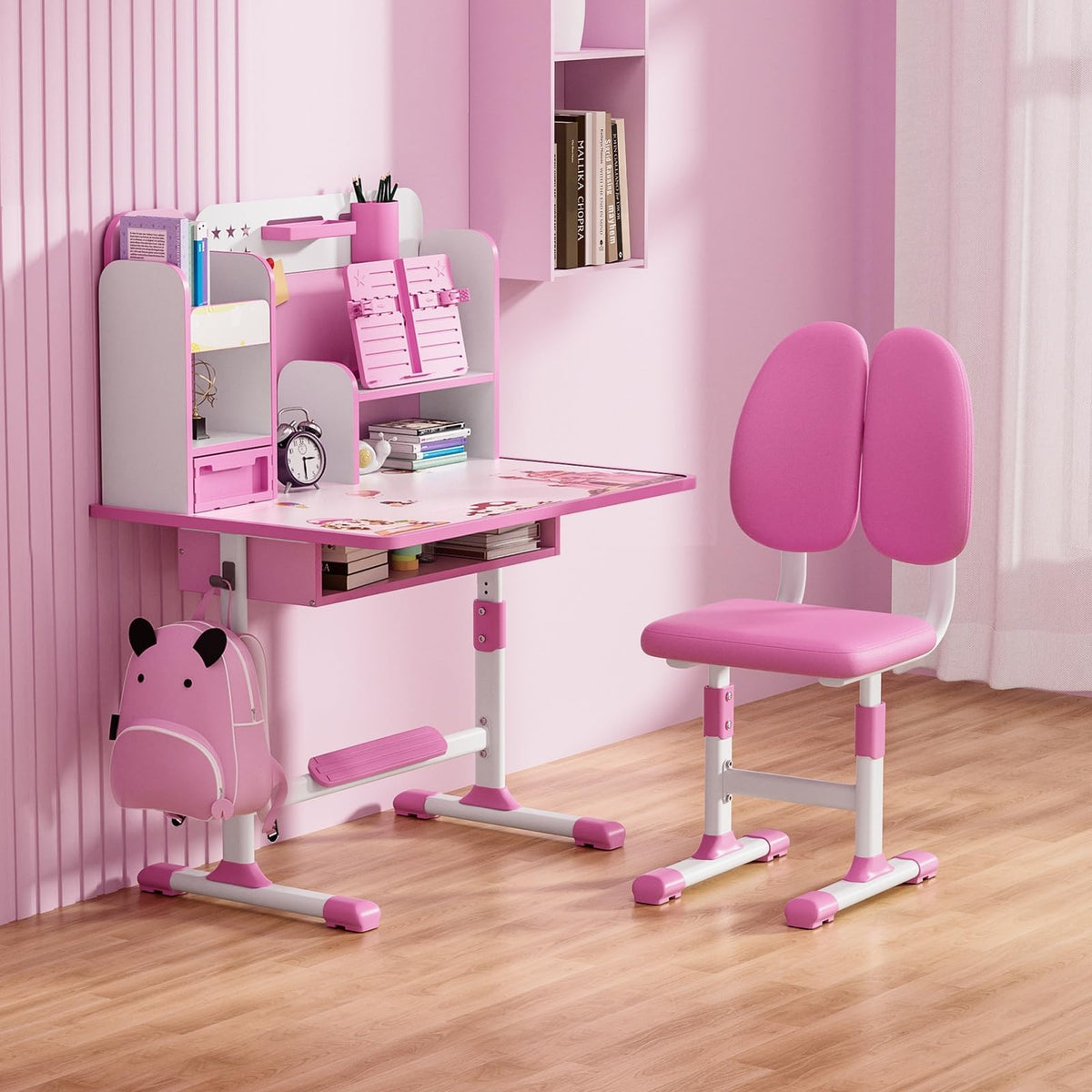 Kids Study Desk and Chair Set for 3-18 Years, Adjustable Height