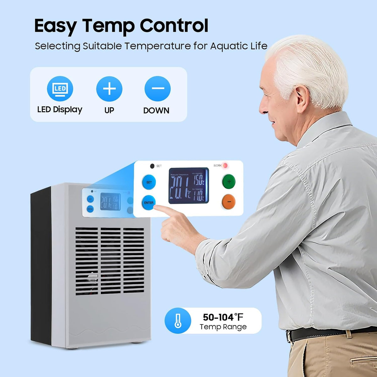 7.93Gal Aquarium Chiller, Electric Fish Tank Water Chiller Machine,Adjustable Temperature Hydroponic Cooling System with Upgraded LED Display,Quiet Design for Fish Tank Axolotl Coral Reef