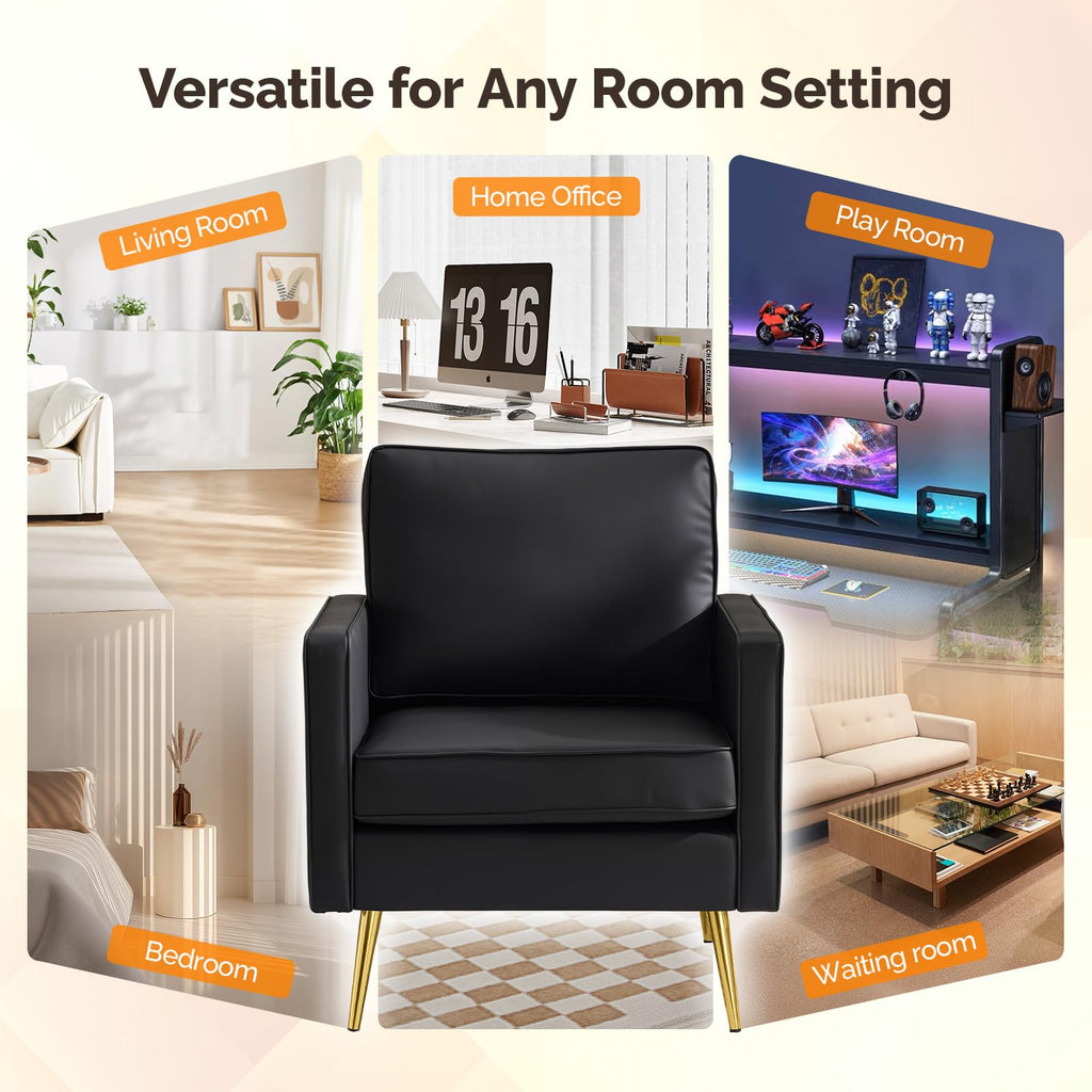 VINGLI Faux Leather Accent Chairs Set of 2 with Gold Legs for Living Room