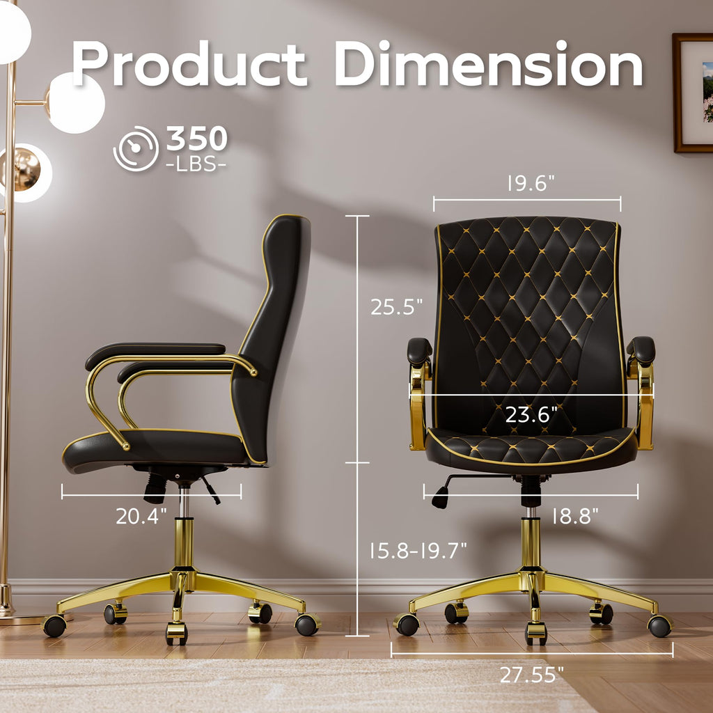 HomeZeer White and Gold Office Chair, Luxury Leather Executive Desk Chair