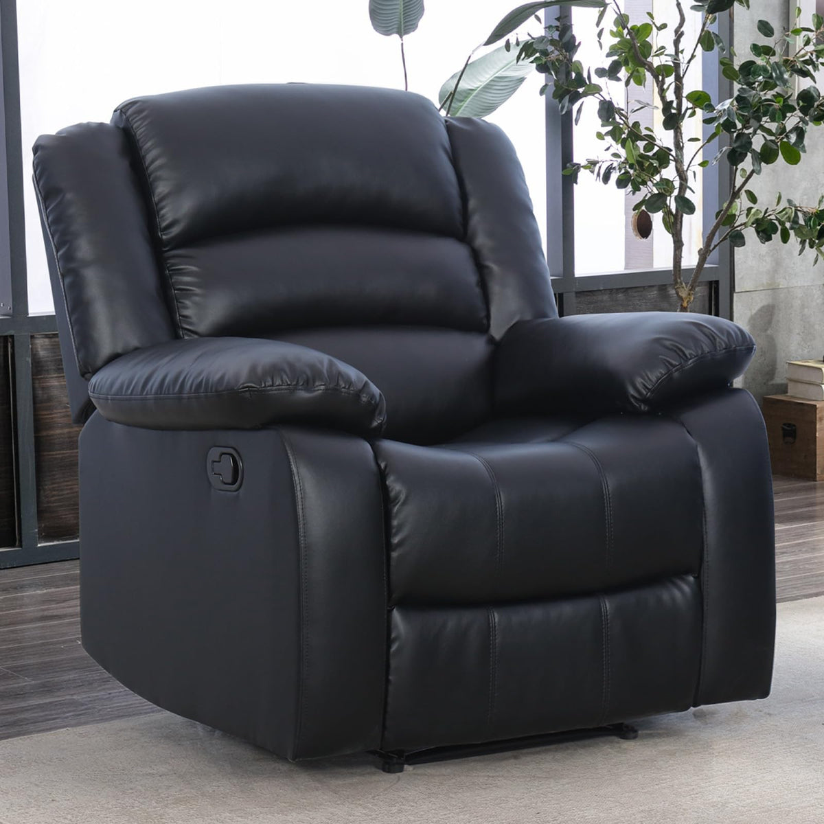 EBELLO Manual Faux Leather Reclining Couch Set for Living Room, Include 1 Recliner Chair, 1 Loveseat Sofa, Recliner Sofa Furniture Set for Home and Office, Black