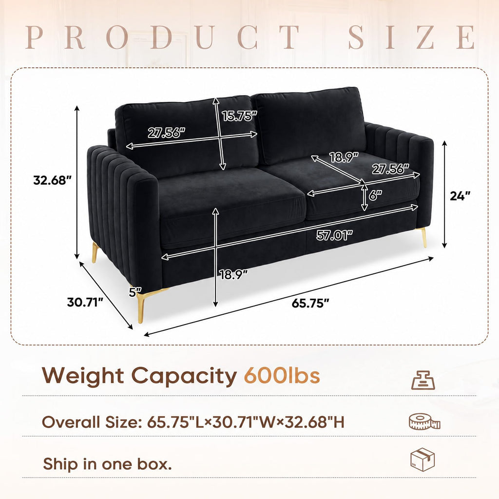 2 Piece Sofa and Loveseat Set, Comfy Tufted Velvet Couch and Loveseat Sets Furniture with Gold Leg, Mid Century Modern Couch Soft Upholstered Sofa Set of 2 for Living Room Bedroom Office (Navy Blue)