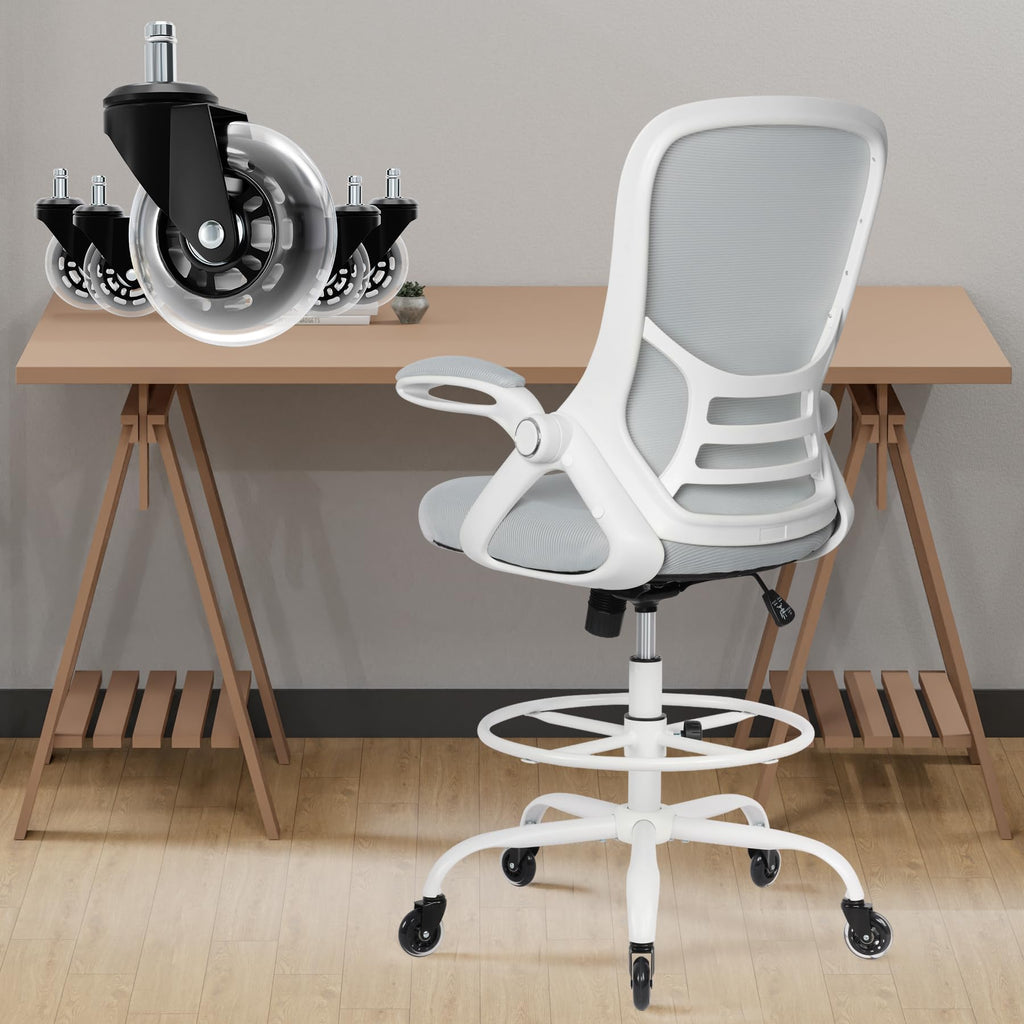HYLONE Drafting Chair Adjustable, Tall Office Chair Lumbar Support Ergonomic Standing Desk Chair Heavy Duty Tall Drafting Stool for Artists with Footrest Home Office Drafting Stool