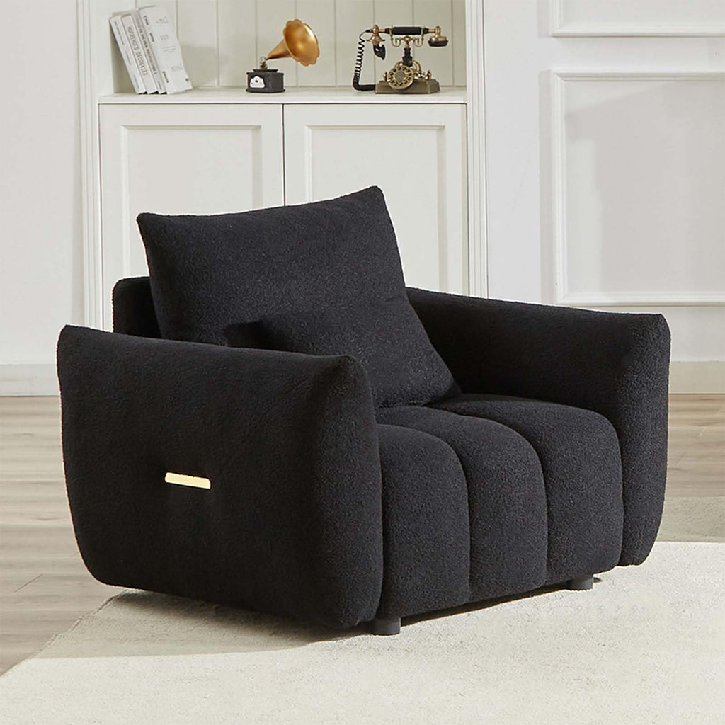 Antetek Teddy Fabric Sofa Set for Living Room, 2 Pieces Modern Deep Seat Oversized 3-Seater Cloud Boucle Couch for Bedroom, Office, Apartment, Furniture Set, 78-inch, Black (2 Pieces)