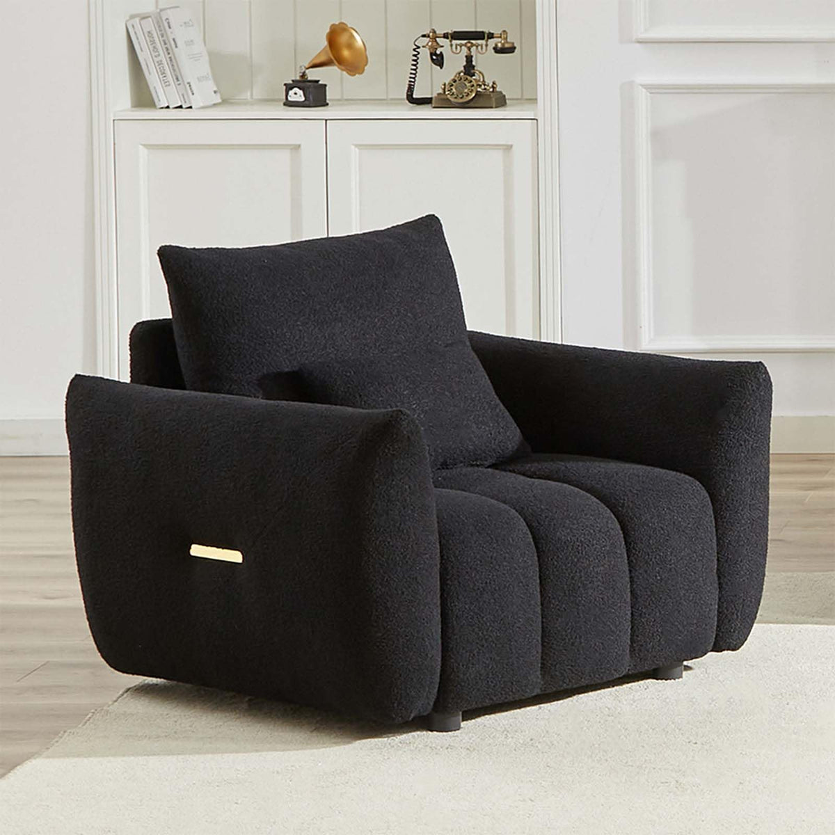 Antetek Teddy Fabric Sofa Set for Living Room, 2 Pieces Modern Deep Seat Oversized 3-Seater Cloud Boucle Couch for Bedroom, Office, Apartment, Furniture Set, 78-inch, Black (2 Pieces)