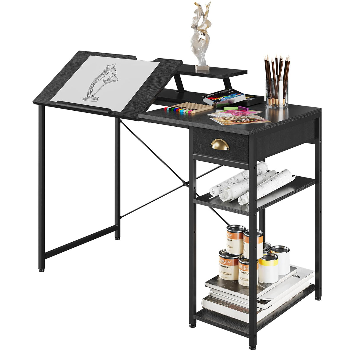 X-cosrack Adjustable Drafting Table with Storage Drawer & Monitor Stand