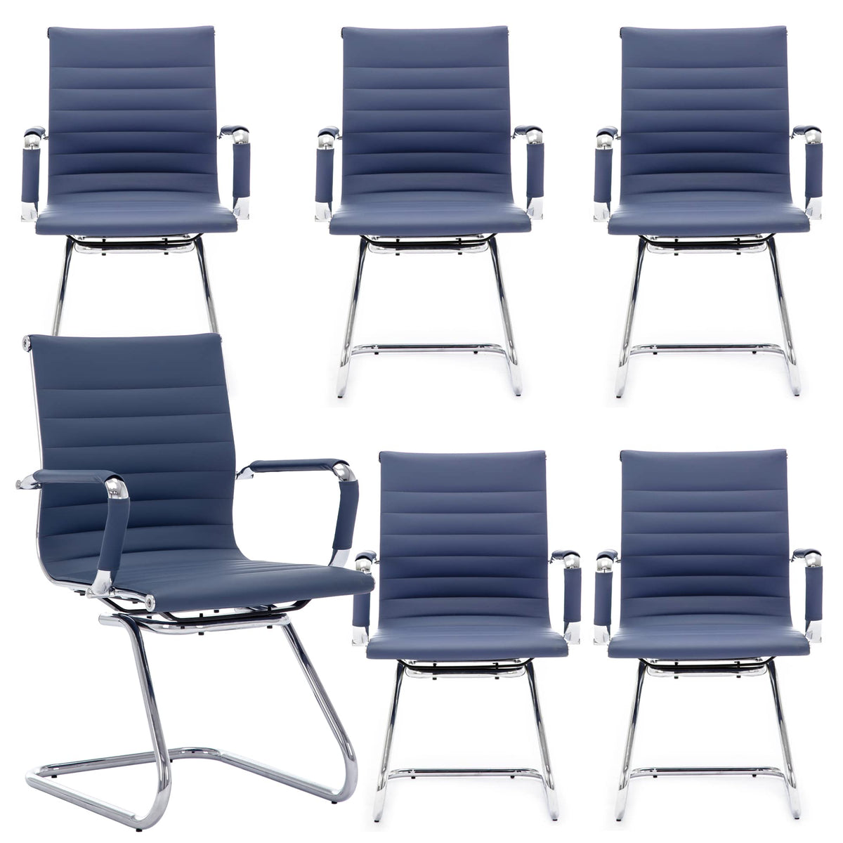 Reception Chairs Leather Conference Guest Chair Heavy Duty Back Support Office Chair, Set of 2 (Navy)