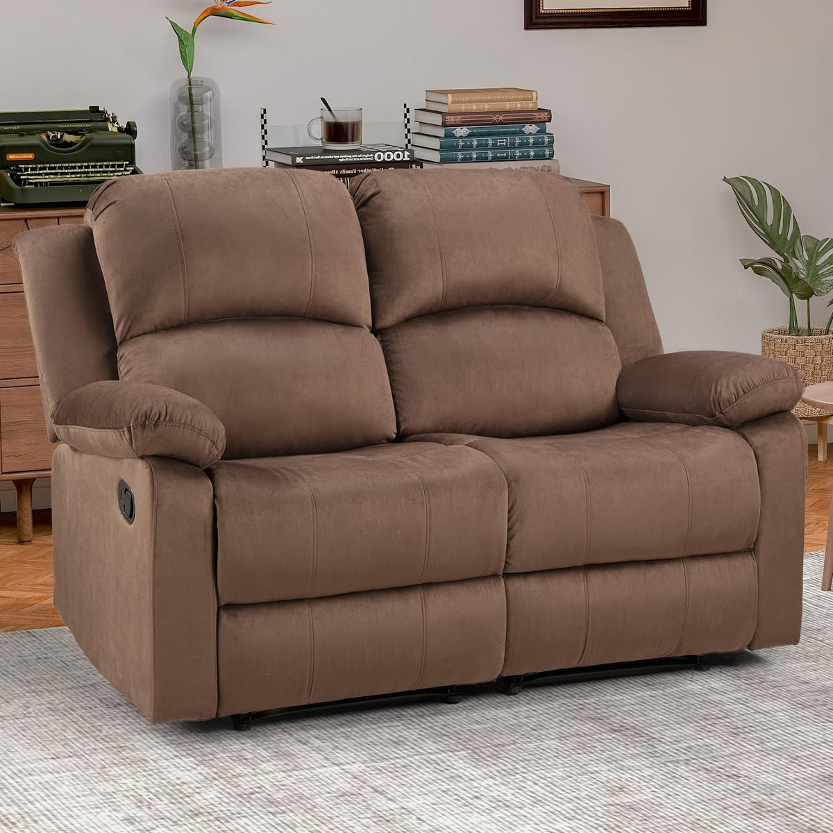 EBELLO Manual Faux Leather Reclining Couch Set for Living Room, Include 1 Recliner Chair, 1 Loveseat Sofa, Recliner Sofa Furniture Set for Home and Office, Black