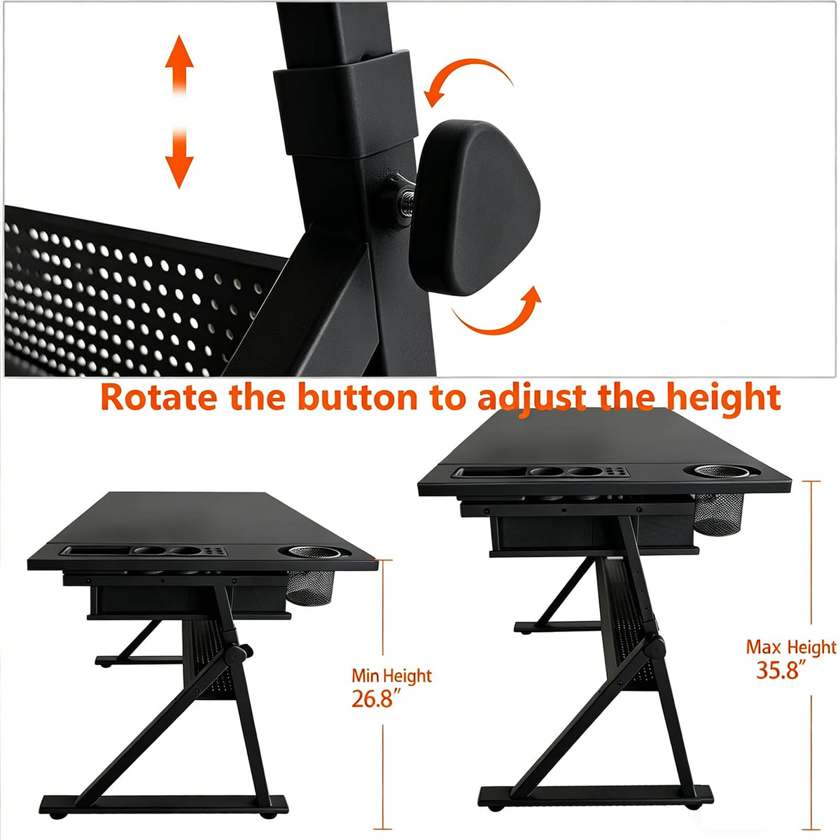 Height Adjustable Tilt Drafting Table with 2 Storage Drawers & Stool Brown