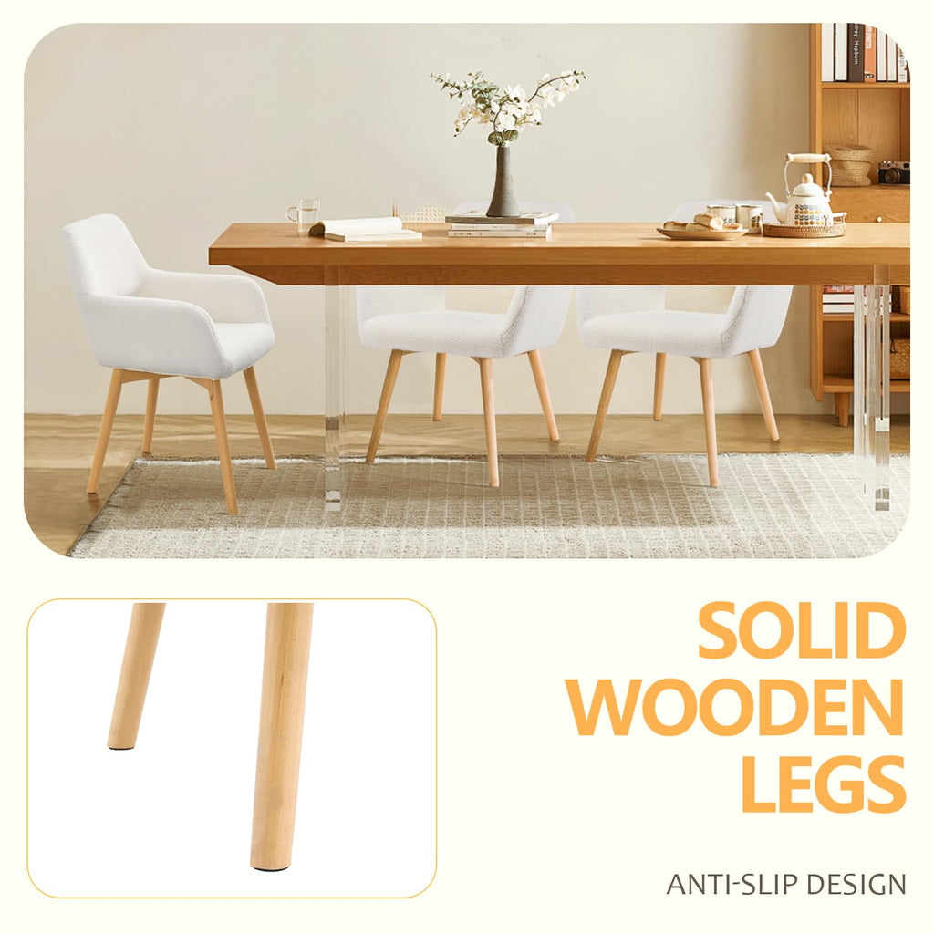 Mid Century Modern Dining Chairs Set of 2 & 4 & 6 Comfy Accent Chair Upholstered Kitchen Dining Living Room Chairs for Bedrooms Waiting Room Home Arm Desk Chair No Wheels (Beige, 2)