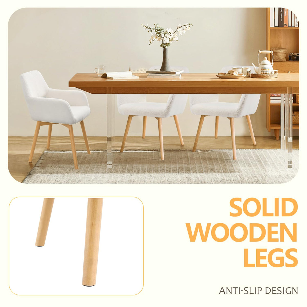 Mid Century Modern Dining Chairs Set of 2 & 4 & 6 Comfy Accent Chair Upholstered Kitchen Dining Living Room Chairs for Bedrooms Waiting Room Home Arm Desk Chair No Wheels (Beige, 2)
