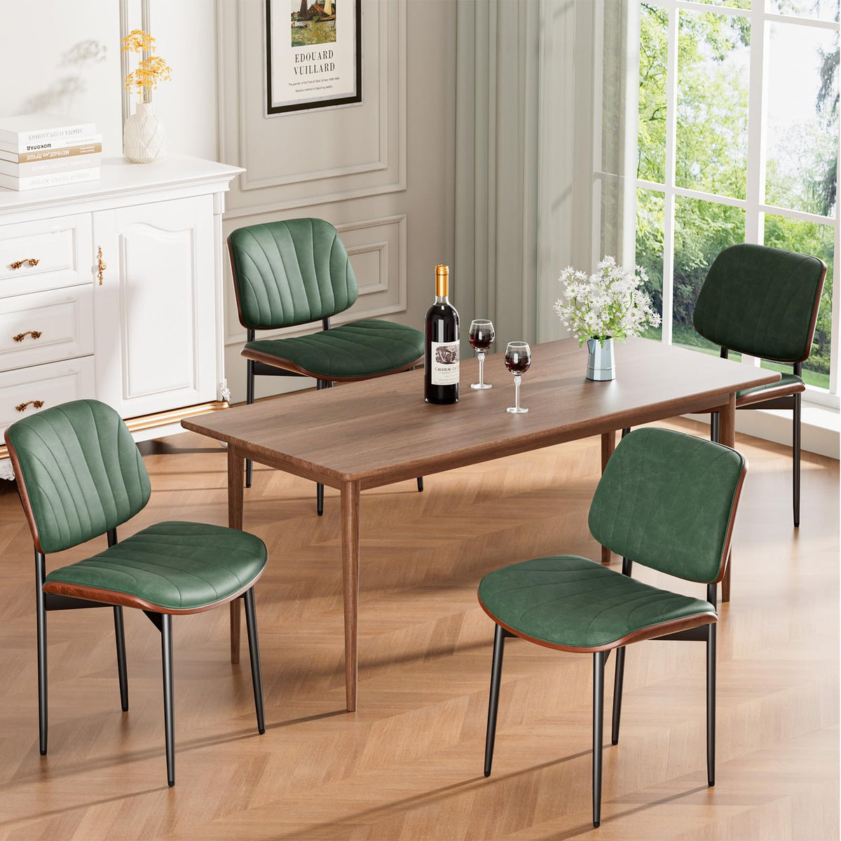 REONEY Dining Chairs Set of 4, Mid-Century Modern Kitchen Chairs, Black