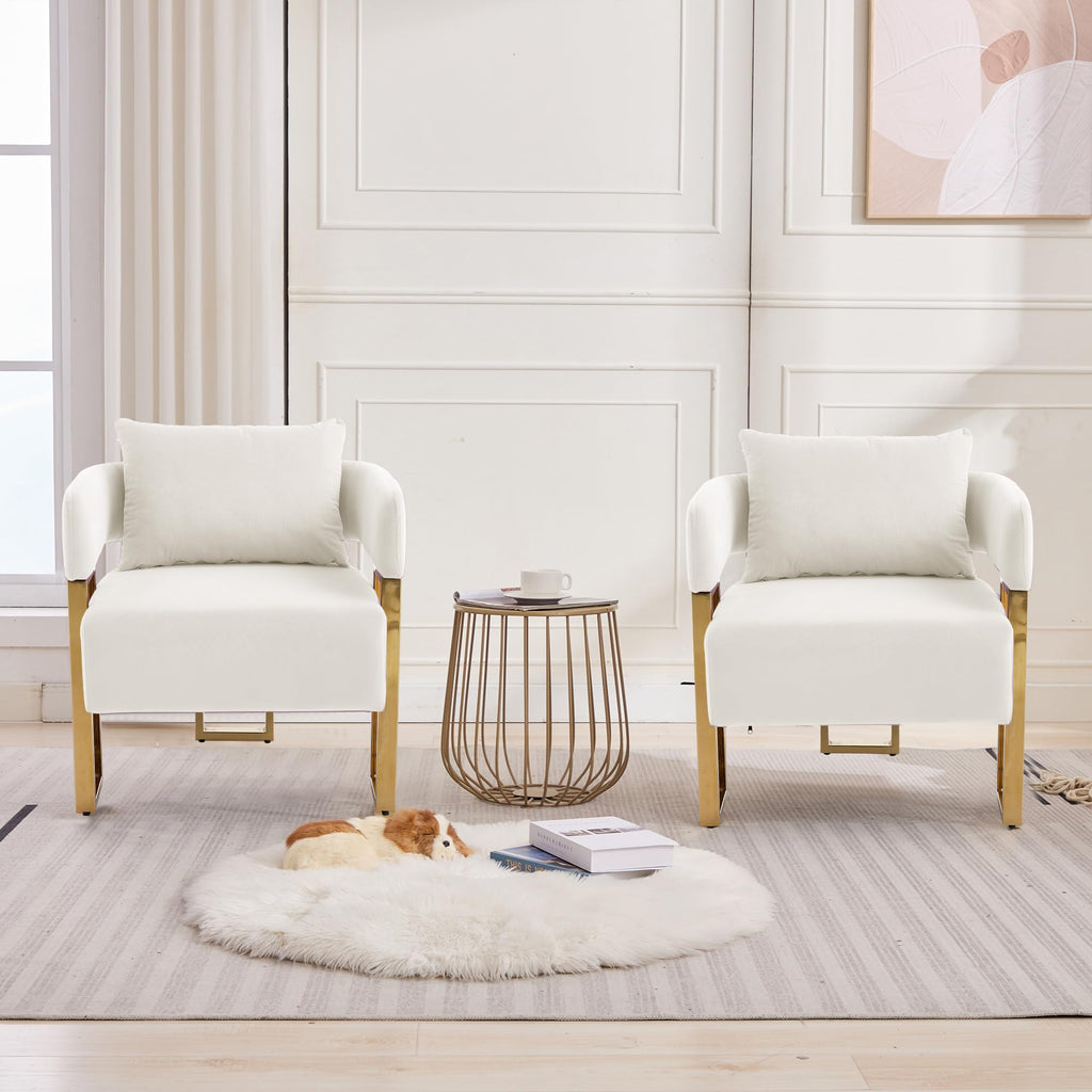 YISHENG Modern Barrel Accent Chairs Set of 2, Living Room Side Chairs with Golden Metal Legs Soft Upholstered Reading Armchairs no Wheels for Vanity/Reception Room//Bedroom/Lounge/Office,Black Teddy