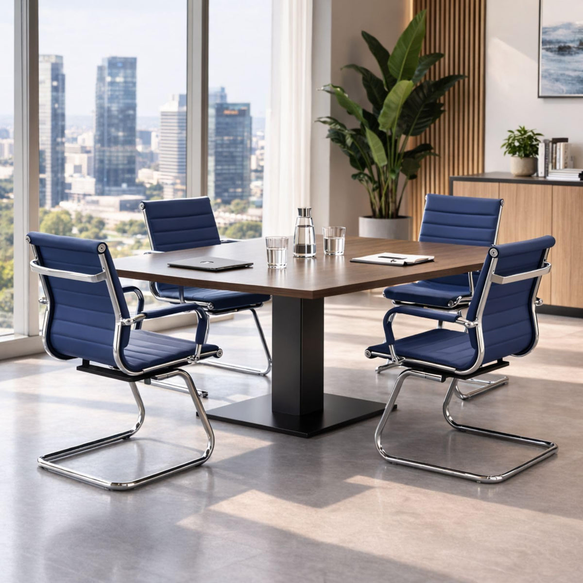 Reception Chairs Leather Conference Guest Chair Heavy Duty Back Support Office Chair, Set of 2 (Navy)