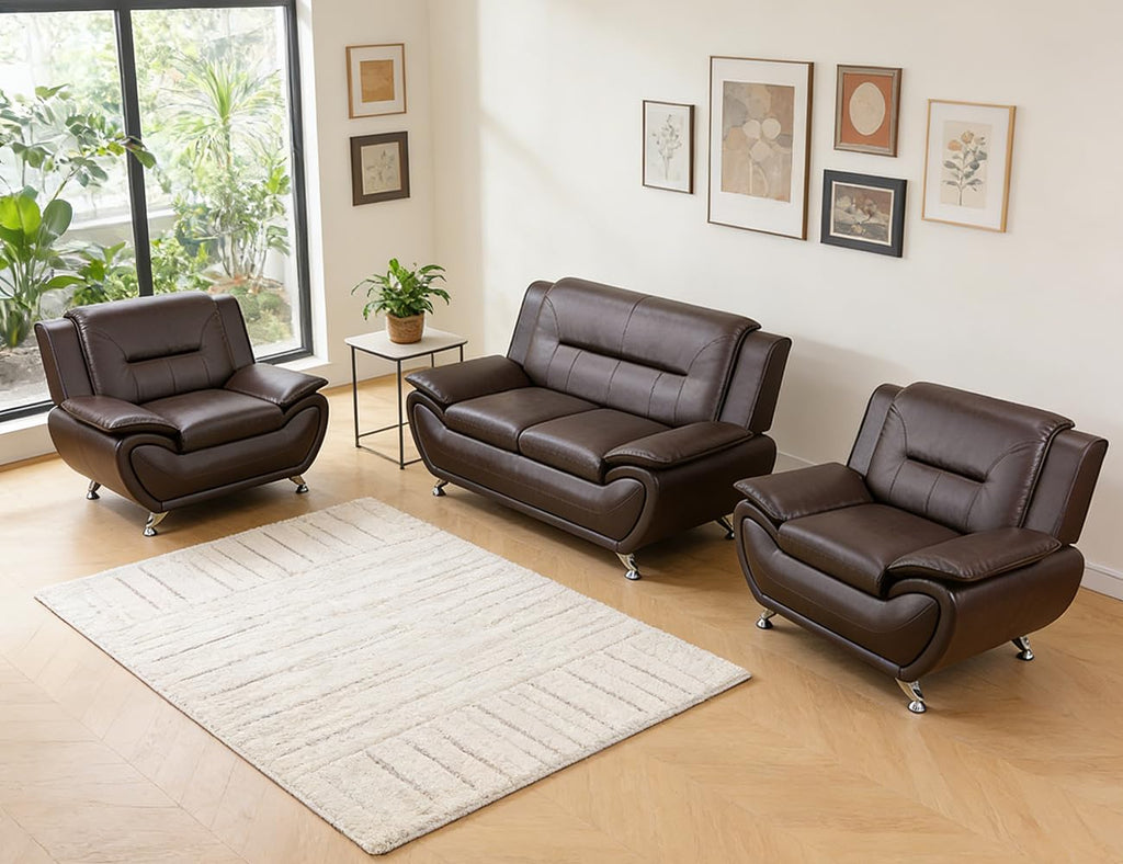 Leather Sectional Sofa Couches, Living Room Sofa and Loveseat Set, Faux Leather Couch and Loveseat Set for Office/Bedroom/Apartment, Cream
