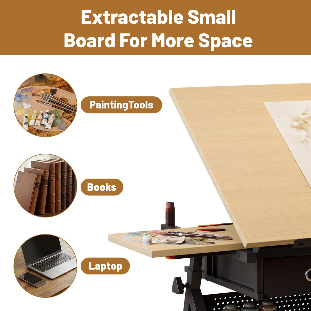 Drafting Table and Stool Set for Adults/Artists, Drawing Table with Adjustable Tabletop and Height, Art Workstation for Painters Crafting Reading Writing Home Office, All White