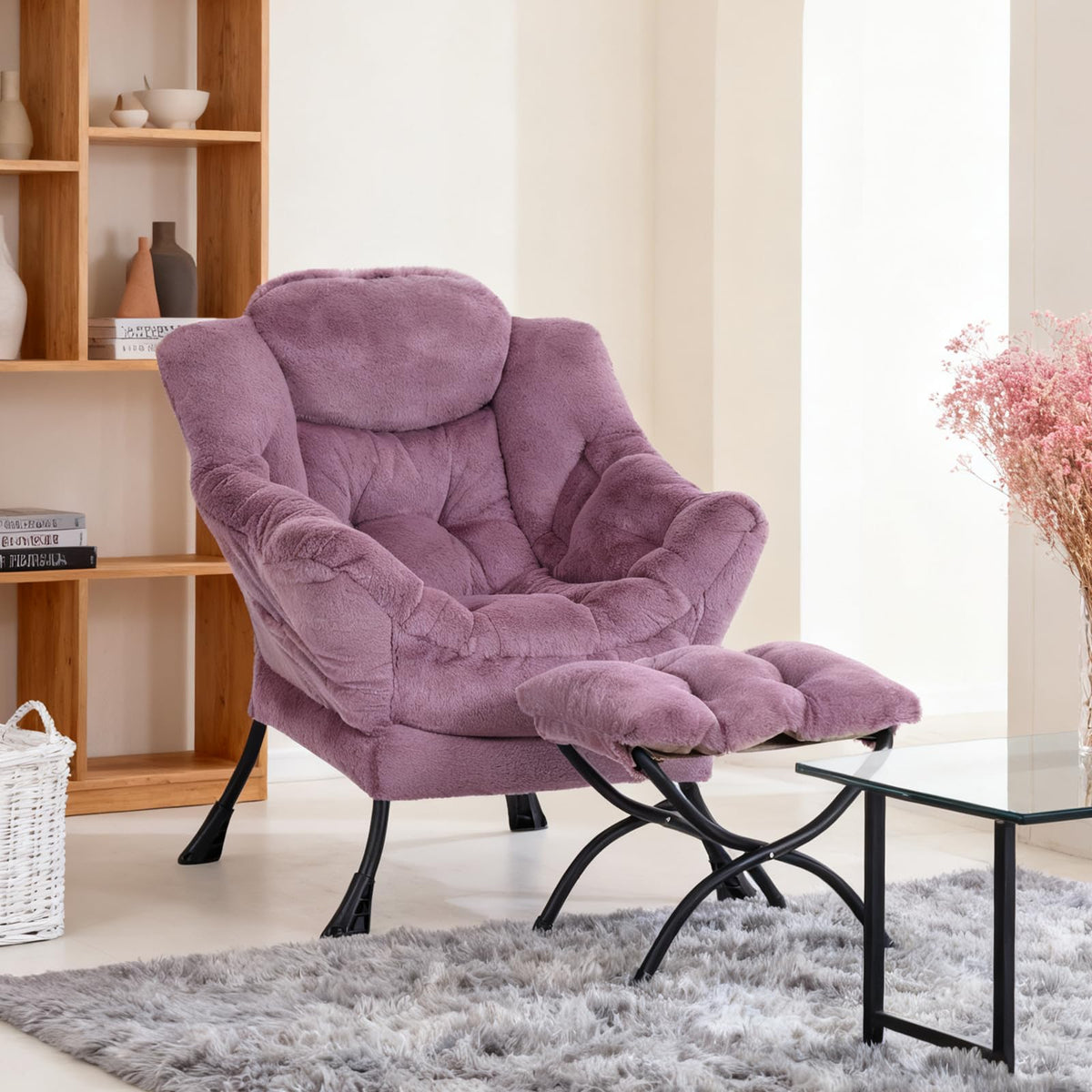 Modern Lazy Chair with Ottoman Lounge Accent Reading Chair for Living Room