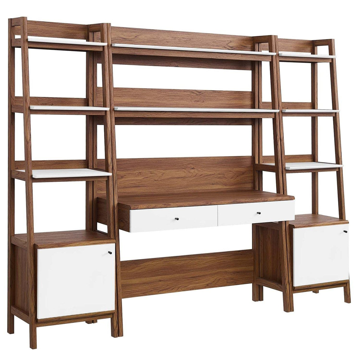 Modway 3-Piece Home Office Desk and Bookshelf Display Case in Oak