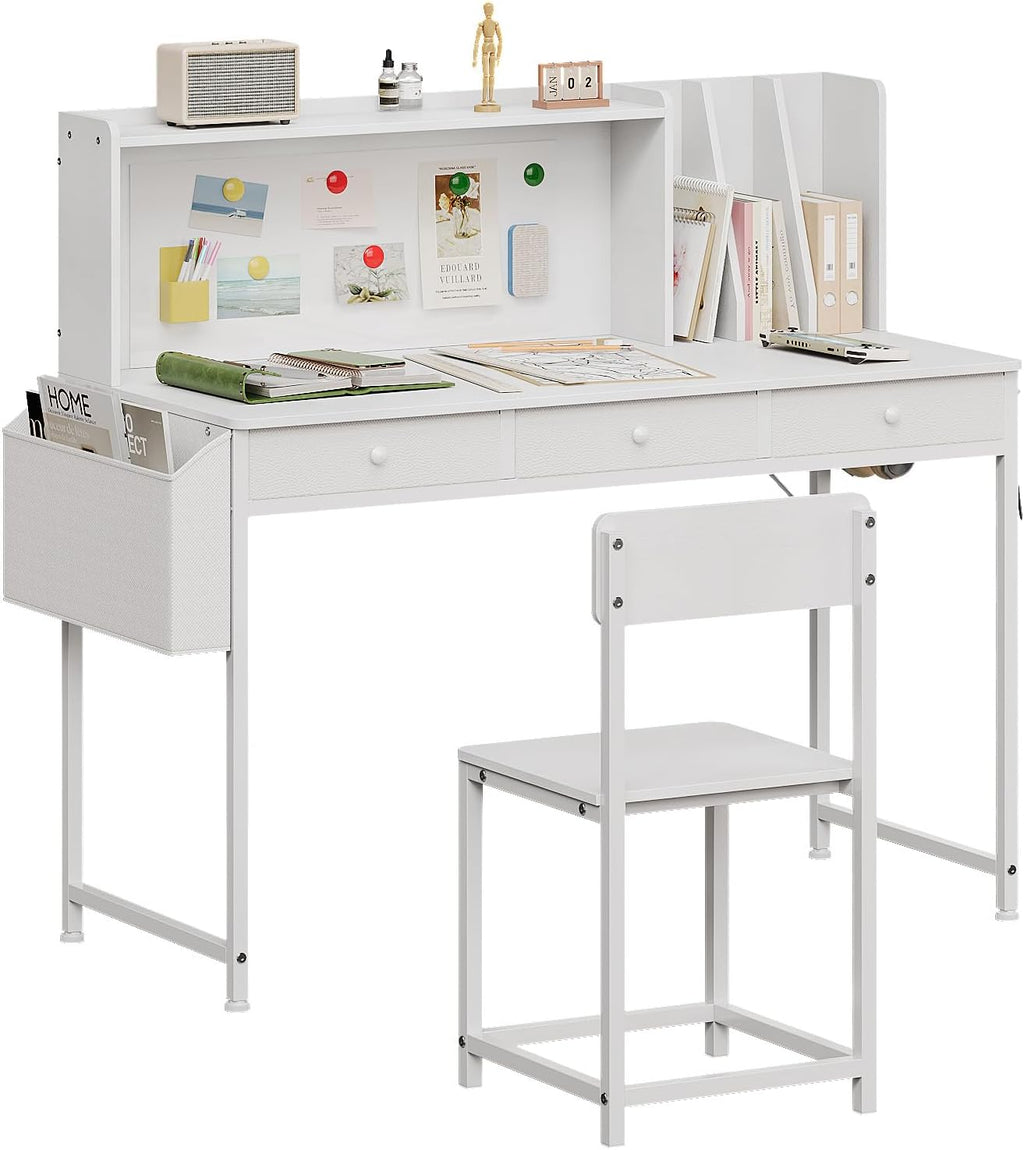 Kids Desk and Chair Set, 6-12, Study Desk with Hutch and Storage